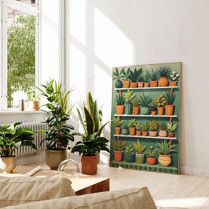 urban garden print, Plants in pots print, pot plants poster, lush green print, botanical wall art, plant lover gift, outdoor plants image 3