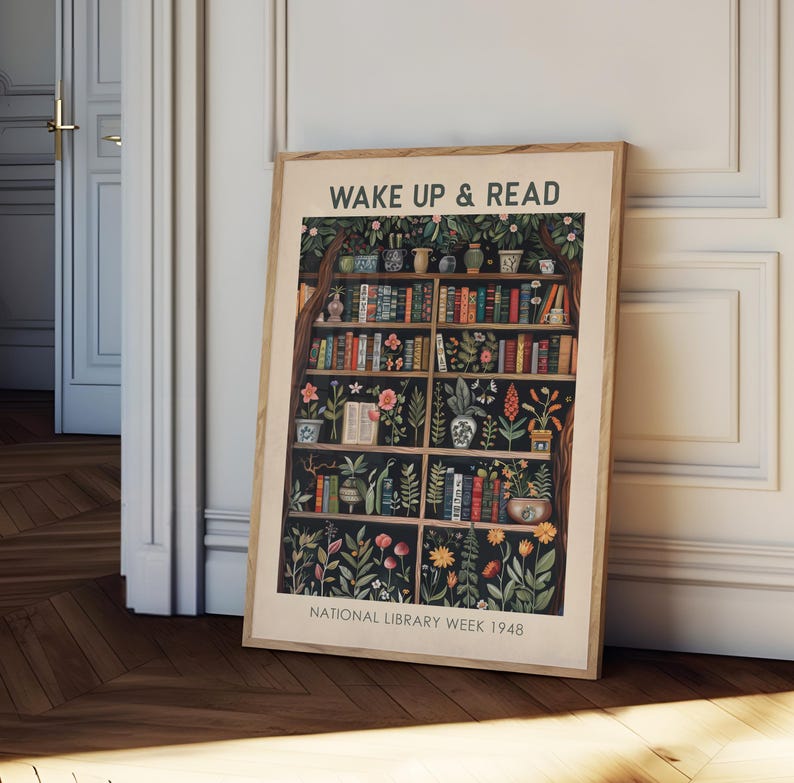Vintage Book Painting, Library Print, Book Lover Gift, Book Wall Art ...
