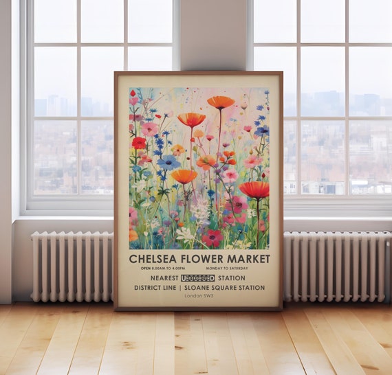 Chelsea flower market print, William Morris print, vintage floral print, wildflower botanical print, botanical wall art, gift