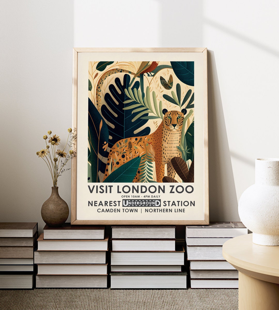Vintage London Zoo Poster Leopard and Jungle Print Etsy