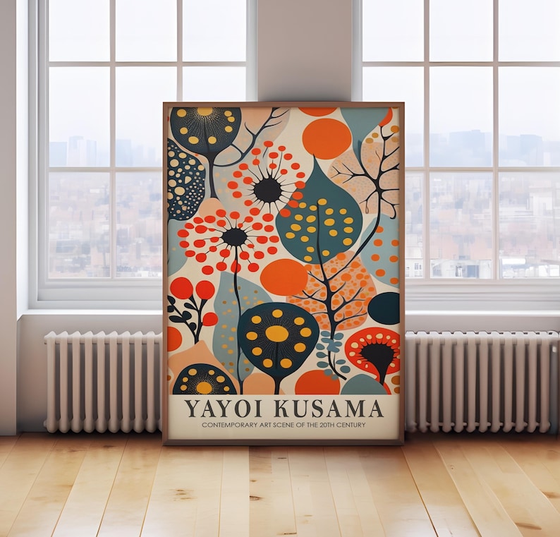 Yayoi Kusama print, bright Japanese decor, Japanese poster, Japanese wall art, abstract Japanese art, Japanese gift, bright wall art, bild 1