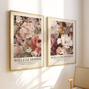 Set of two William Morris floral prints, Vintage botanical wall art, flower print set, exhibition print, textiles art, museum print