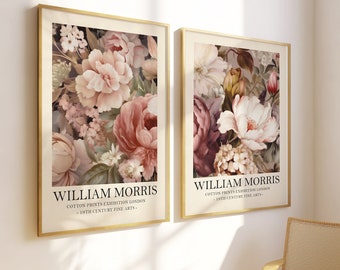 Set of two William Morris floral prints, Vintage botanical wall art, flower print set, exhibition print, textiles art, museum print