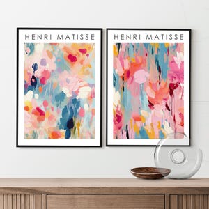 Set of two Henri Matisse prints, floral print set, Vintage botanical wall art, flower print set, exhibition print, floral decor pastel decor
