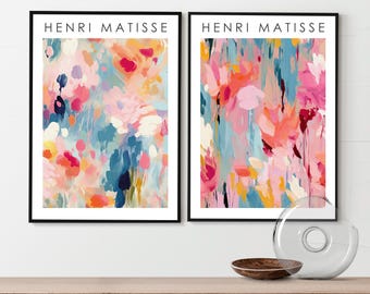 Set of two Henri Matisse prints, floral print set, Vintage botanical wall art, flower print set, exhibition print, floral decor pastel decor
