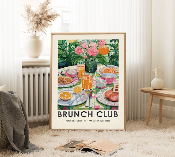 Brunch Club Print, Breakfast Print, Vintage Food Print, Food