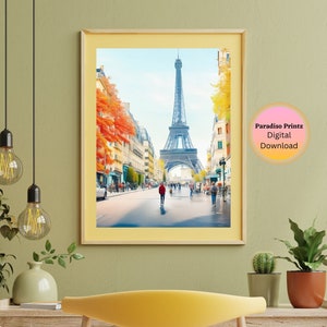 Paris Cityscape Watercolor Digital Print Wall Art of the Eiffel Tower, France