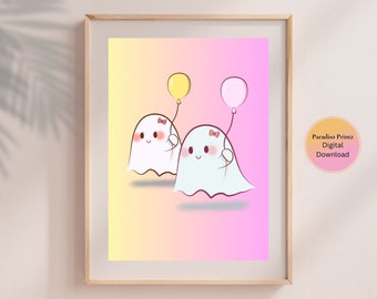 Fantasmas fofos para impressão em pastel de Halloween, decoração rosa de Halloween, decoração assustadora fofa, Halloween moderno, estampa de fantasma