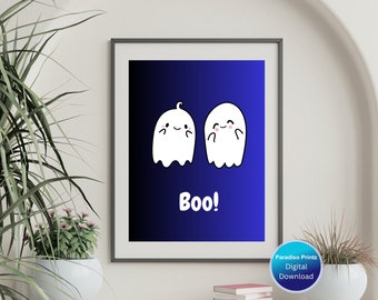 Cute Ghosts Halloween Digital Print, Boo Wall Art , Halloween Wall Decor Digital Download