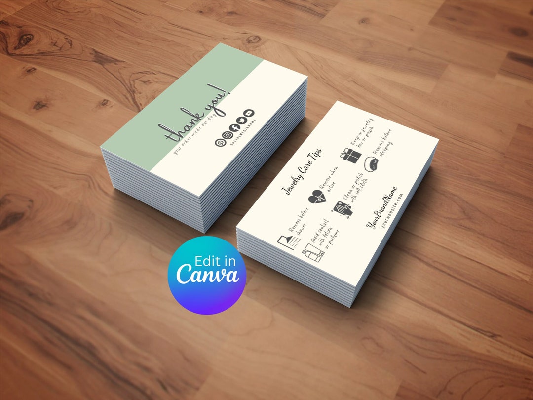 Editable Thank You Jewellery Care Card Template Printable Etsy
