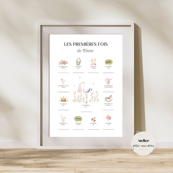 Affiche "Mes Petites Premières Fois" à dates souvenirs - Affiche à Tamponner - Cadeau de naissance