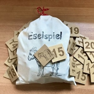 EZELSPEL - 121 MDF-stenen gelaserd NIEUW handgemaakt - in een stoffen tas