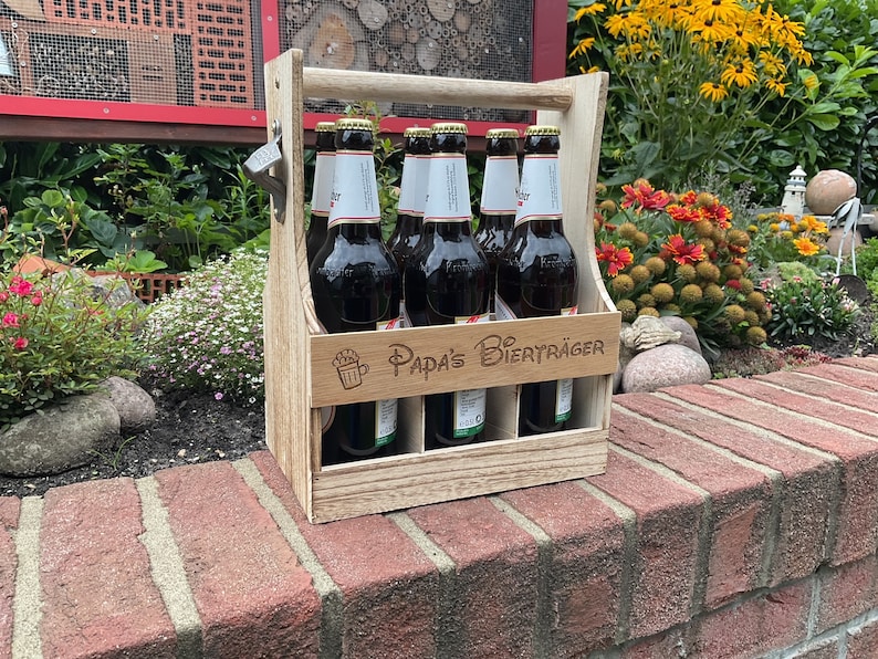 Porte-bouteilles / porte-bière avec gravure personnalisée, par exemple nom ou inscription de votre choix comme cadeau image 1