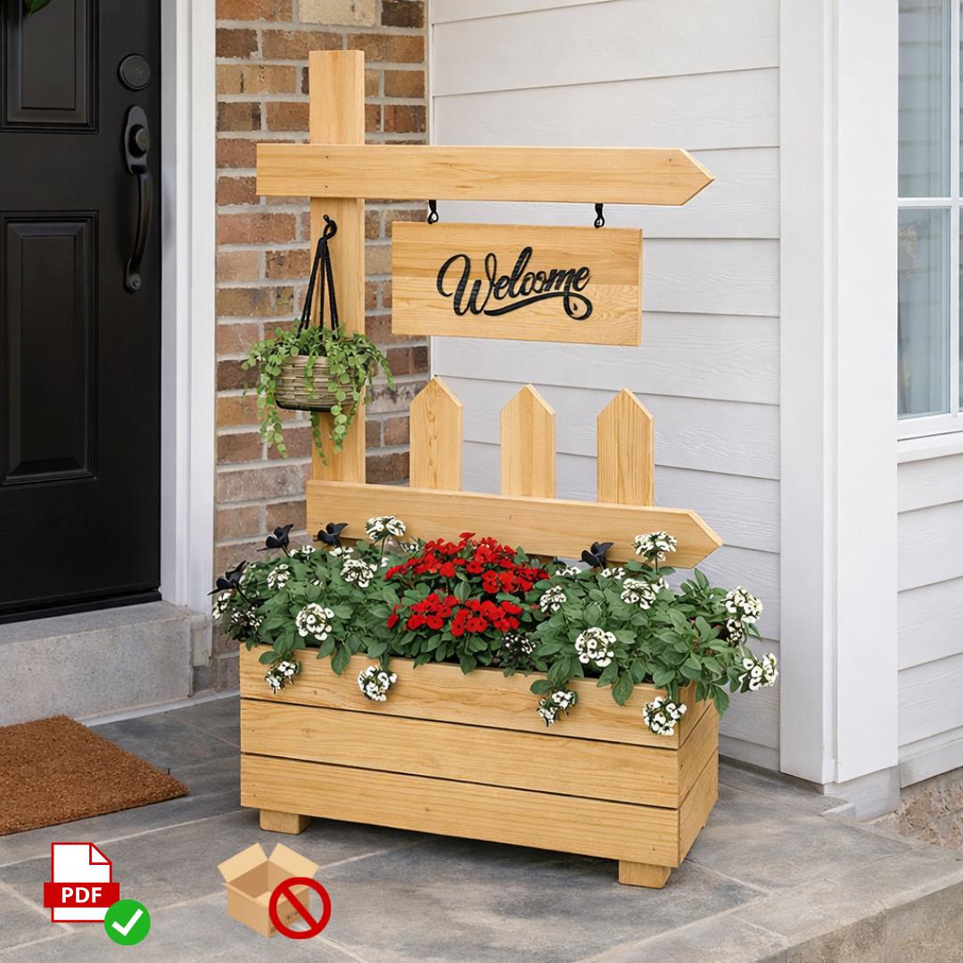 DIY Welcome Planter Plan PDF | Porch Sign Stand With Flower Box