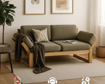 DIY Sofa Plan PDF | Minimalist Customizable Frame, Removable Cover (Digital Download)