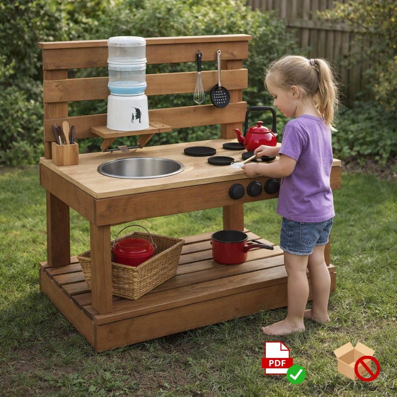 Kids Mud Kitchen Woodworking Plan – Printable DIY Outdoor Play Station image 3
