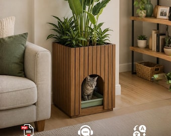 猫用トイレを隠せるプランター：DIY木工家具設計図（デジタルPDF）