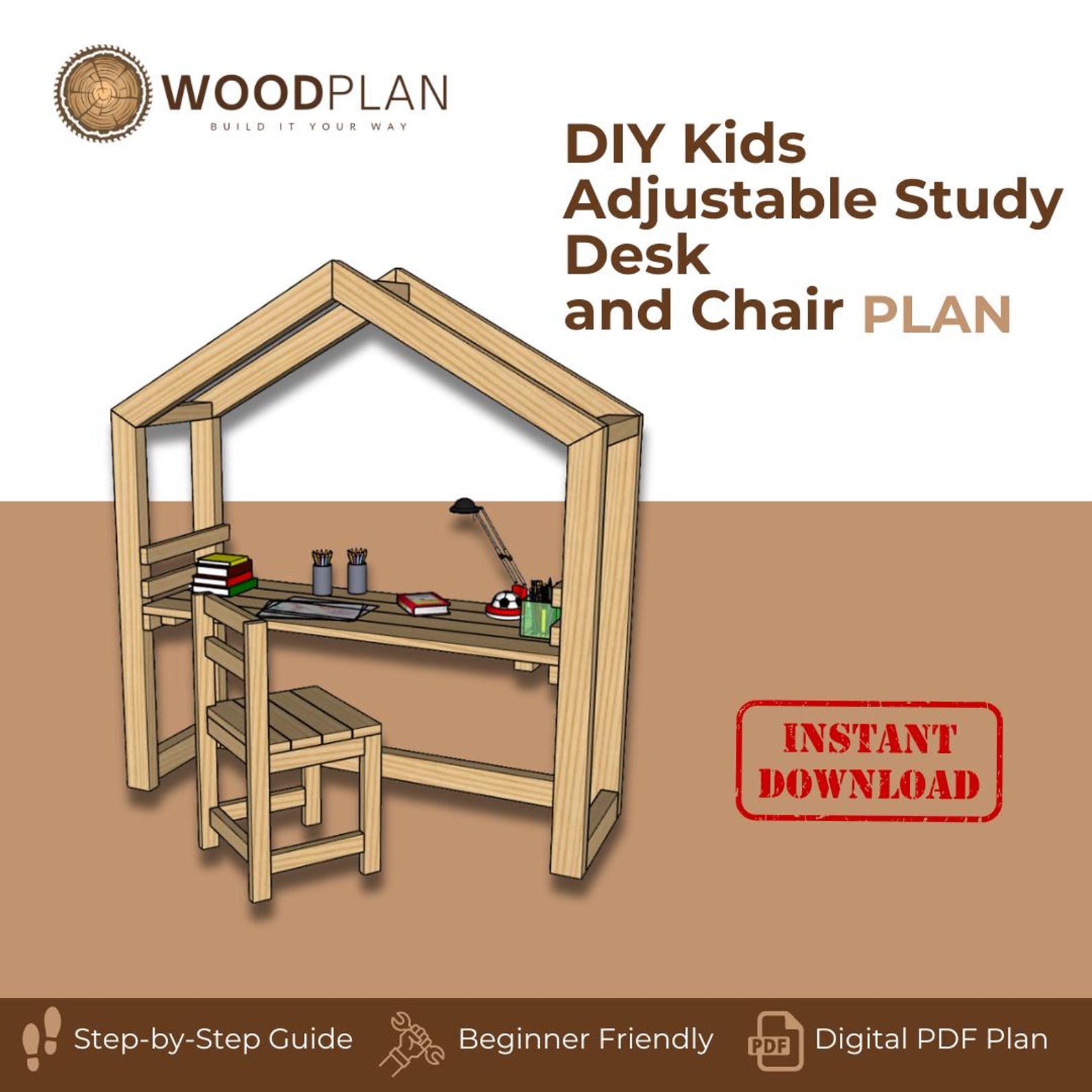 Kids Adjustable Study Desk and Chair Woodworking Plan (PDF Download - Etsy