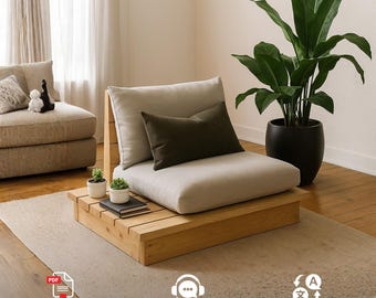 Sofá individual de estilo japonés / Silla minimalista con plataforma, proyecto de bricolaje de inspiración zen.