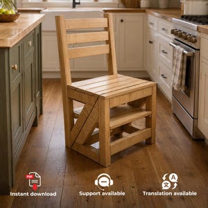 2-in-1 Convertible Ladder Chair – Printable Woodworking Plan (Chair + Step Stool)