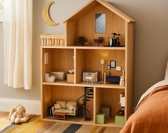 Dollhouse Plan PDF: Three-Level Modern Design with Balcony (Digital Download)