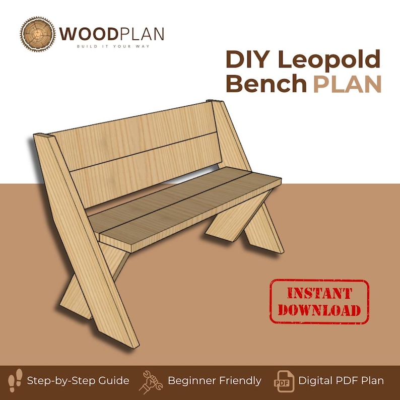 Cedar Leopold Bench Plans – Beginner DIY Woodworking PDF – 2x8 Outdoor ...