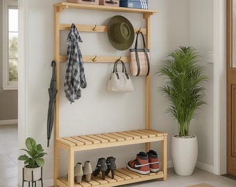 DIY Hall Tree Woodworking Plan: Entryway Organizer with Bench (PDF)