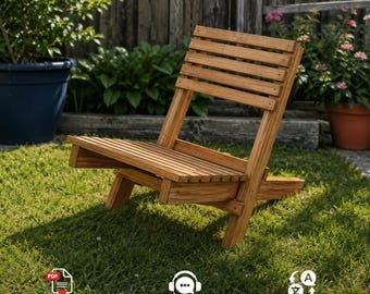 DIY Cedar Folding Chair Woodworking Plans PDF:  Outdoor Seat