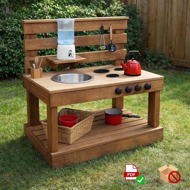 Kids Mud Kitchen Woodworking Plan – Printable DIY Outdoor Play Station image 4