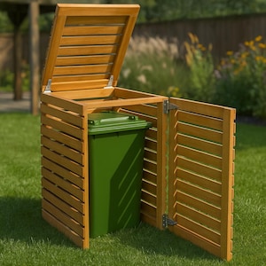 DIY Wheelie Bin Storage Shed Woodworking Plan– Outdoor Trash Can Enclosure Plan