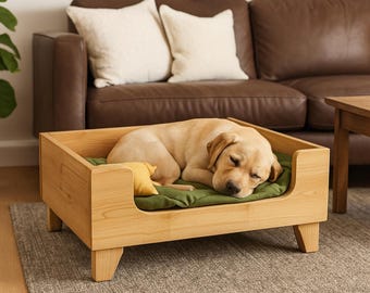 Gemütliches Hundebett Plan PDF | Moderner erhöhter Rahmen, haustierfreundliches Holz, einfach zu bauen