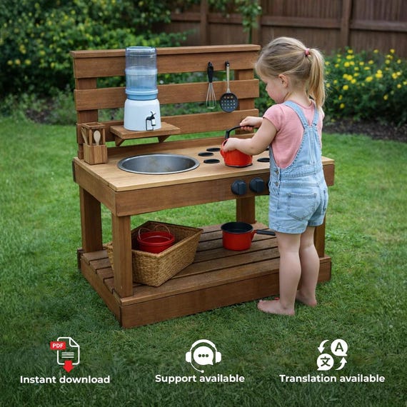 Kids Mud Kitchen Woodworking Plan – Printable DIY Outdoor Play Station