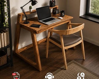 Modern Home Desk Woodworking Plan: DIY Office Desk (Digital PDF)
