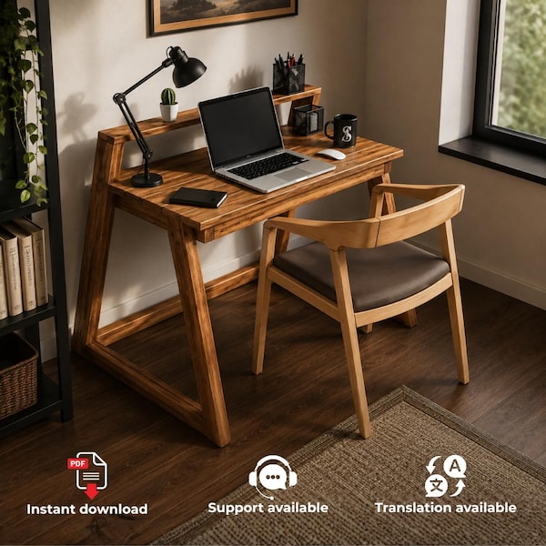 Moderner Schreibtisch aus Holz – Bauplan: DIY-Büroschreibtisch (Digitales PDF)