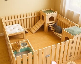 Bunny Playground Corner – DIY Rabbit Castle & Bridge | Indoor Bunny Play Area | Woodworking PDF Plan