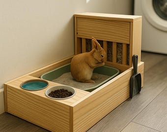Rabbit Hutch Woodworking Plan: Litter Box, Hay Feeder & Bowls (Digital Download)