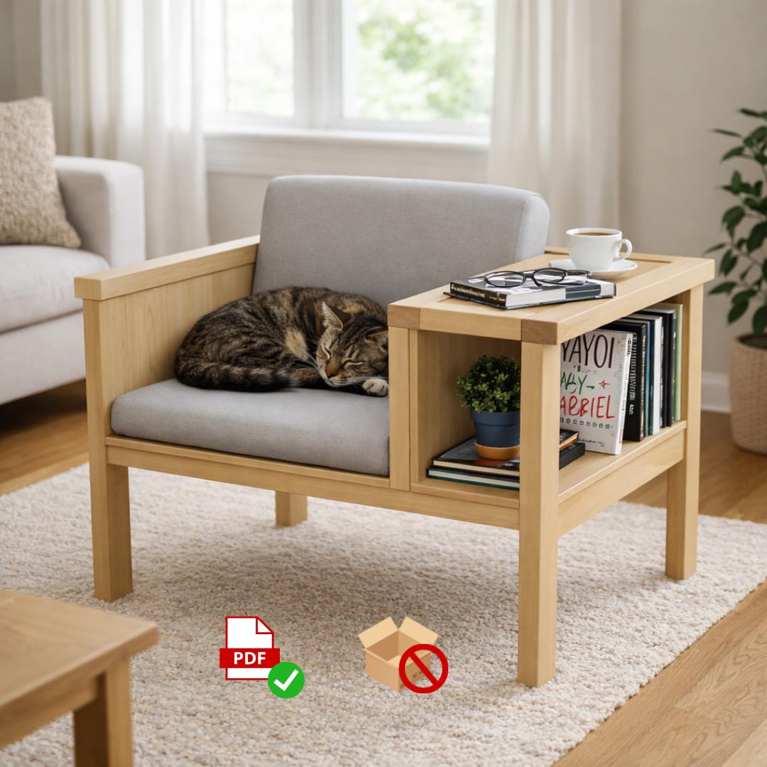 DIY Library Chair Plan | Reading Nook Armchair With Bookshelf (PDF Plan ...