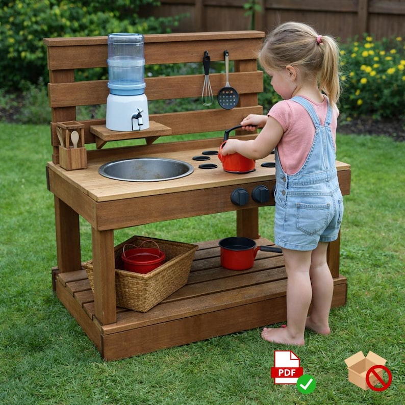 Kids Mud Kitchen Woodworking Plan – Printable DIY Outdoor Play Station image 1