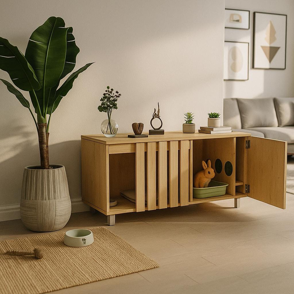 室内用ウサギ小屋のDIYプラン：家具調のウサギケージと給餌器 - Etsy 日本