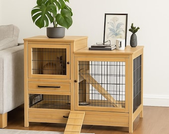 Rabbit Hutch Furniture Plan PDF: Two-Level Indoor Bunny Enclosure (Digital Download)