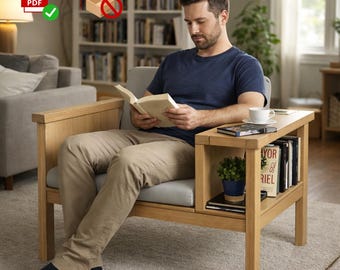 DIY Library Chair Plan | Reading Nook Armchair with Bookshelf (PDF Plan)