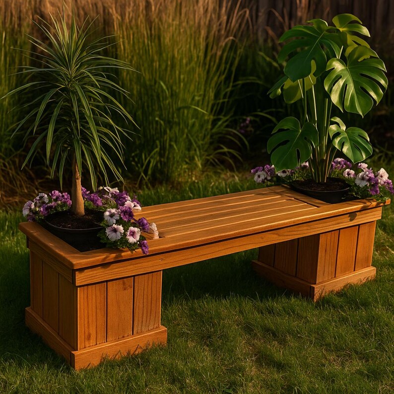 DIY Planter Bench Woodworking Plans: Garden Seat With Double Planters ...