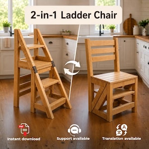 2-in-1 converteerbare ladderstoel – printbaar houtbewerkingsplan (stoel + opstapje)