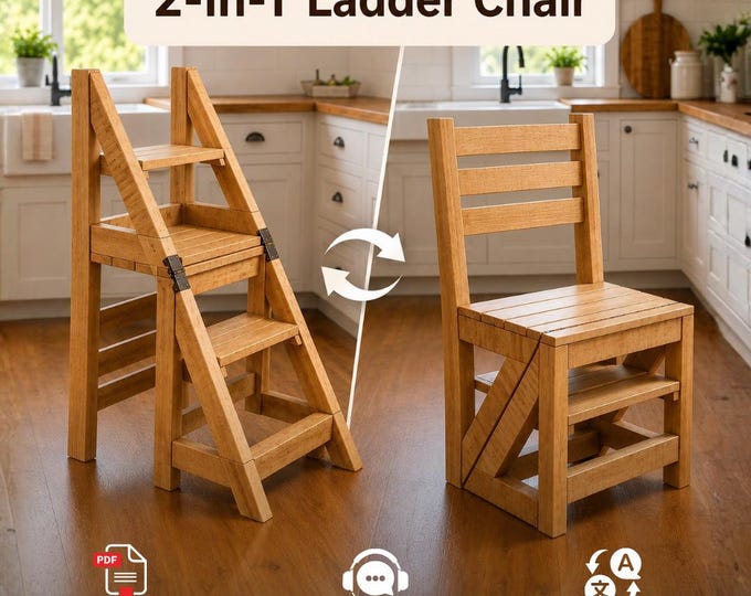 2-in-1 Convertible Ladder Chair – Printable Woodworking Plan (Chair + Step Stool)