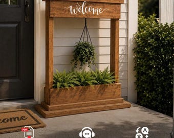 DIY Welcome Stand Woodworking Plan: Porch Decor with Hanging Planter (Digital Download)
