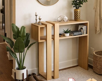Plan PDF d'une console d'entrée moderne à lattes | Étagère de rangement minimaliste | Plan de menuiserie pour débutants