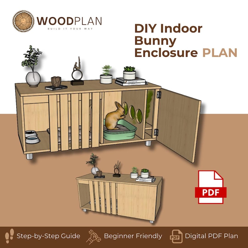 DIY Indoor Bunny Hutch Plan: Furniture-style Rabbit Cage With Feeder - Etsy