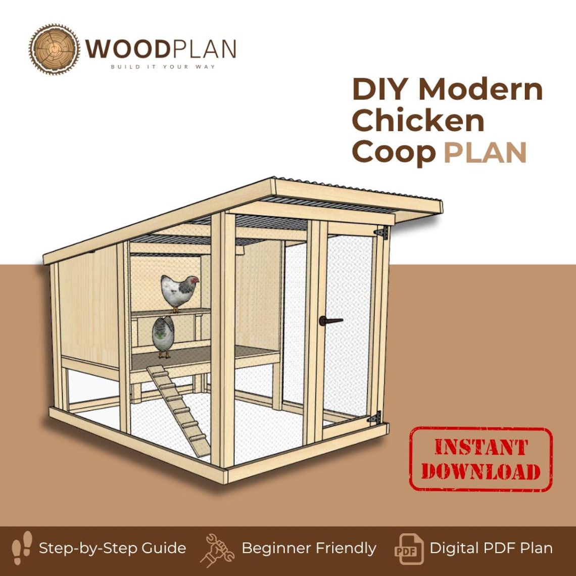 Chicken Coop Woodworking Plan | Easy Backyard Hen House DIY | PDF ...