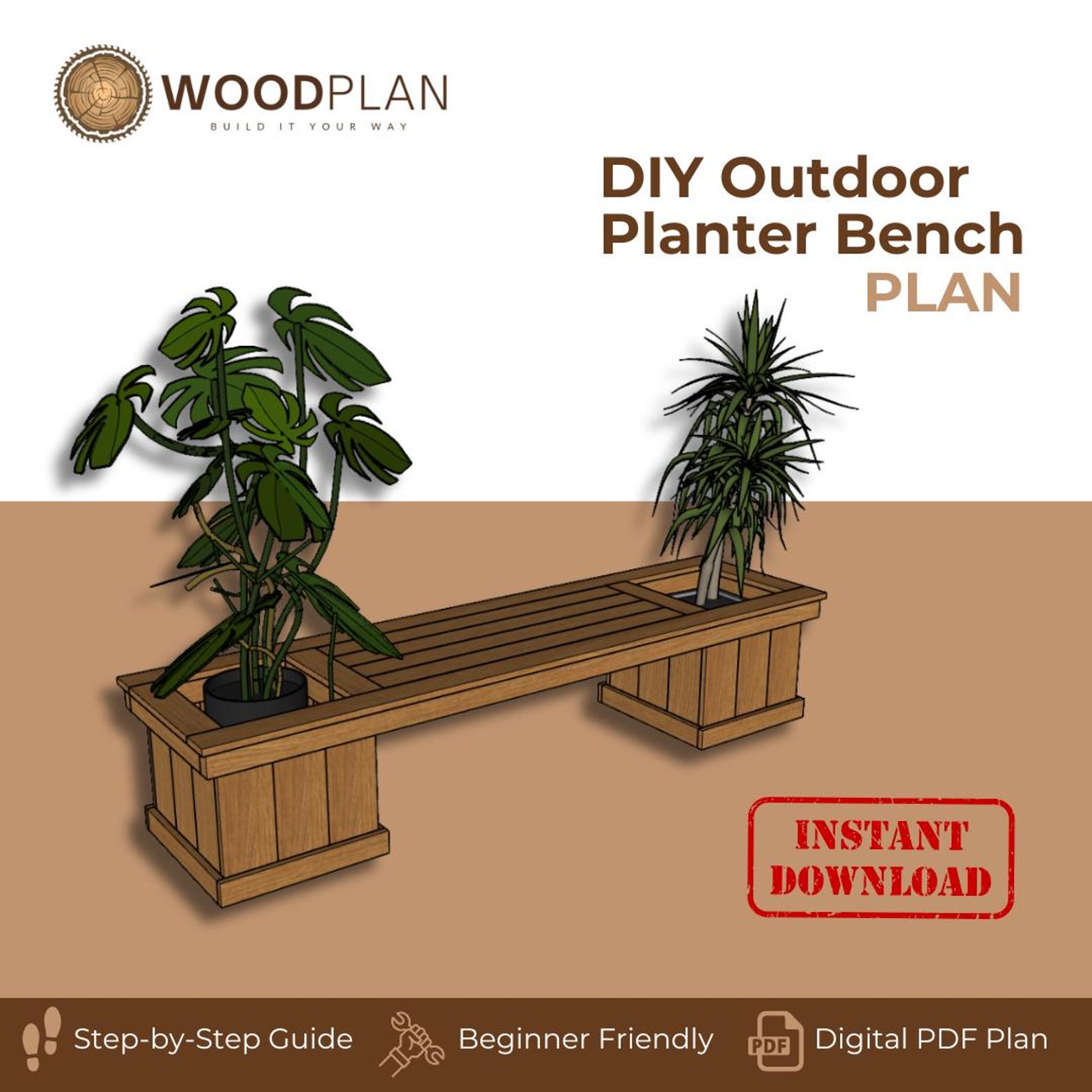 DIY Planter Bench Woodworking Plans: Garden Seat With Double Planters ...
