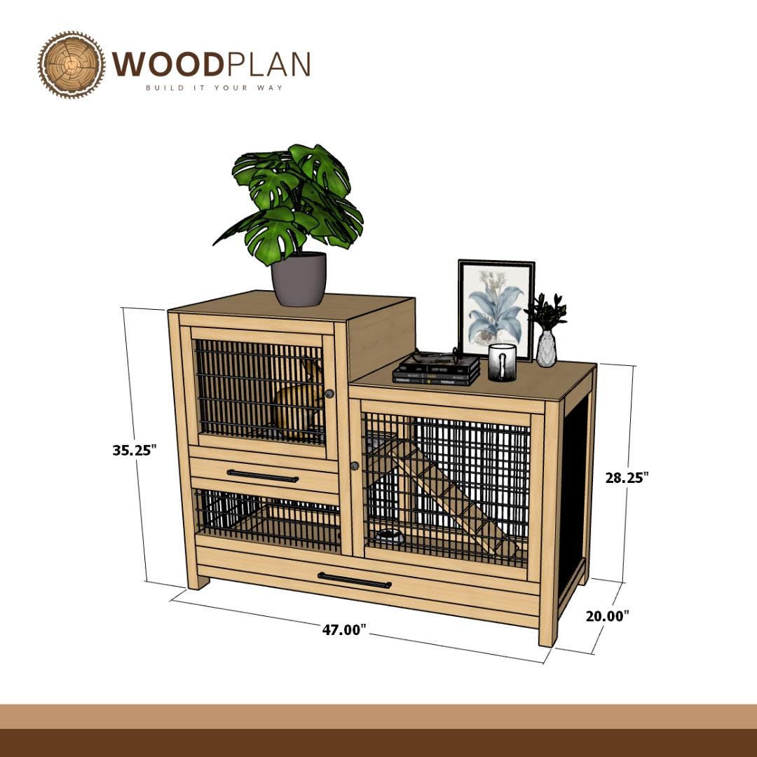 ウサギ小屋の家具設計図（PDF）：2段式屋内ウサギ飼育小屋（デジタル